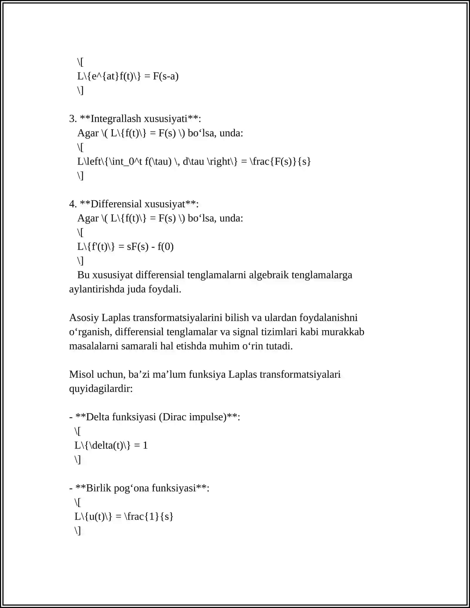 2-TARTIBLI DIFFERENSIAL TENGLAMA MASALASINI MATLABDA LAPLAS TRANSFORMATSIYASI YORDAMIDA YECHISH 4