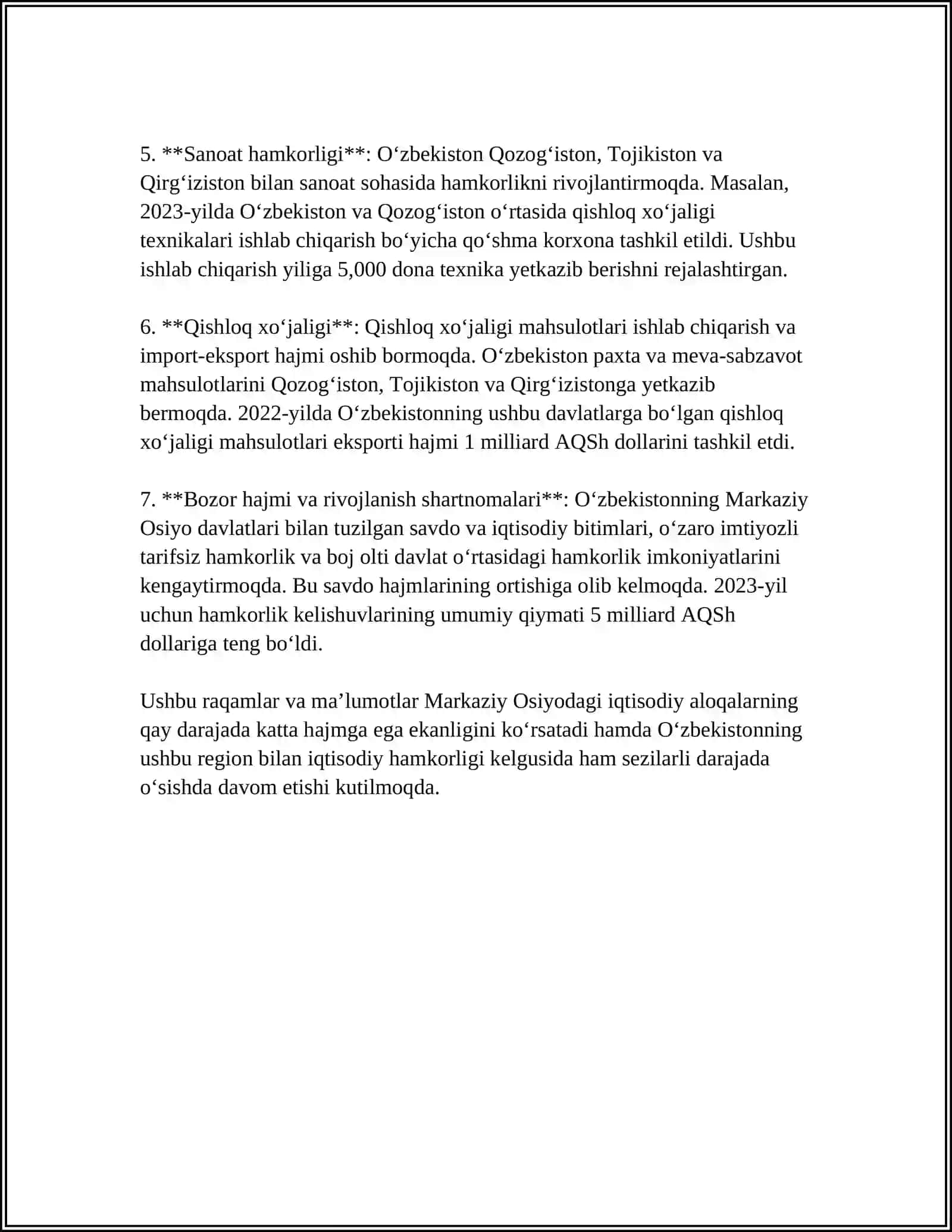 MUSTAQILLIK YILLARIDA O'ZBEKISTONNING MARKAZIY OSIYODAGI HAMKORLIGI 4