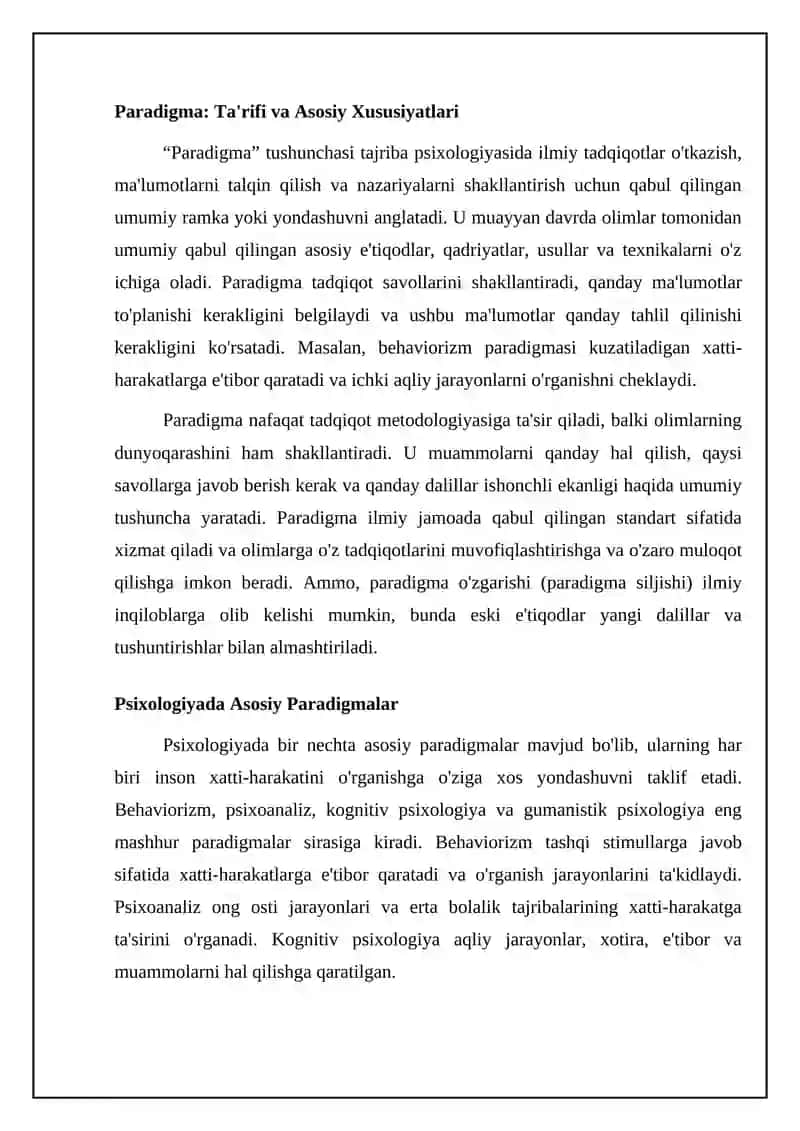 Tajriba psixologiyasida paradigma tushunchasi 4