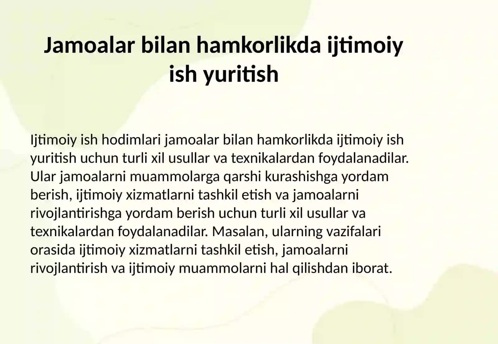 Jamoalar bilan ijtimoiy ish yuritishda ijtimoiy ish hodimining tutgan o'rni 4