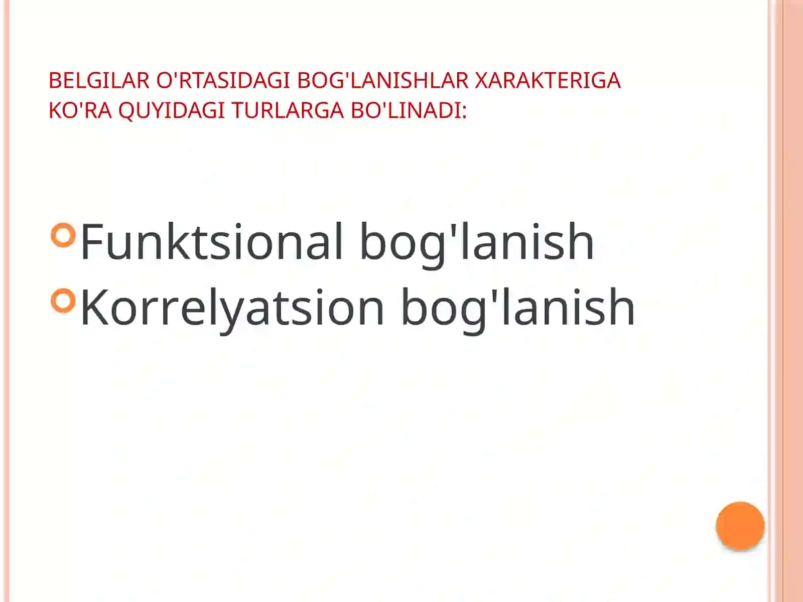 Hodisa va jarayonlarni o’zaro bog’liqliği va ularni statistik o’rganish usullari 4