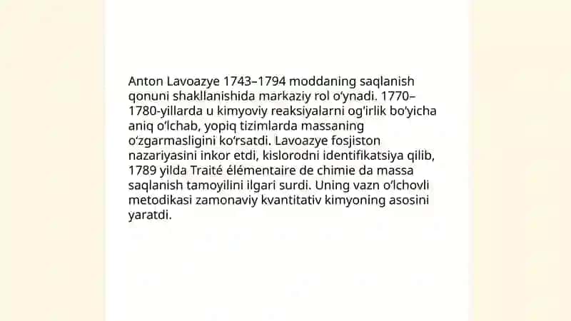Moddaning saqlanish qonuni va uning yaratilishida olimlarning tajribalari 4