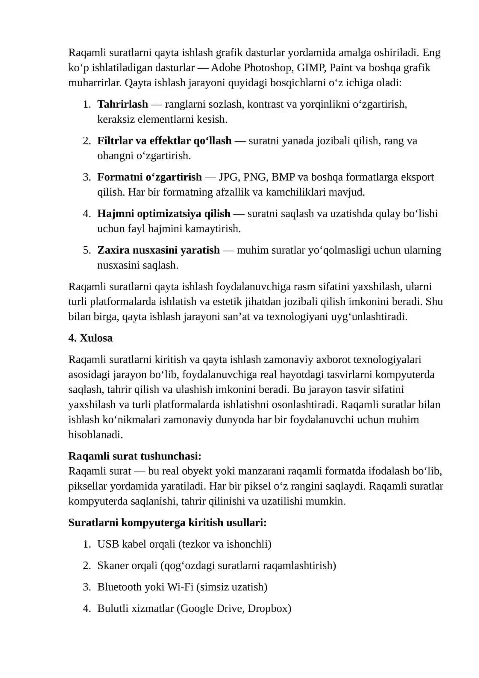 Raqamli axborotni qayta ishlash va yaratish texnalogiyasi 4