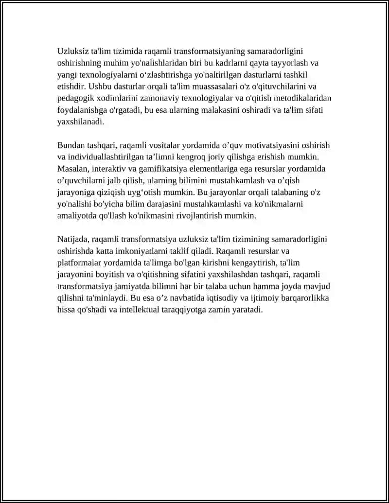 RAQAMLI TRANSFORMATSIYA VA UZLUKSIZ TAʼLIM TIZIMI TEZIS 4