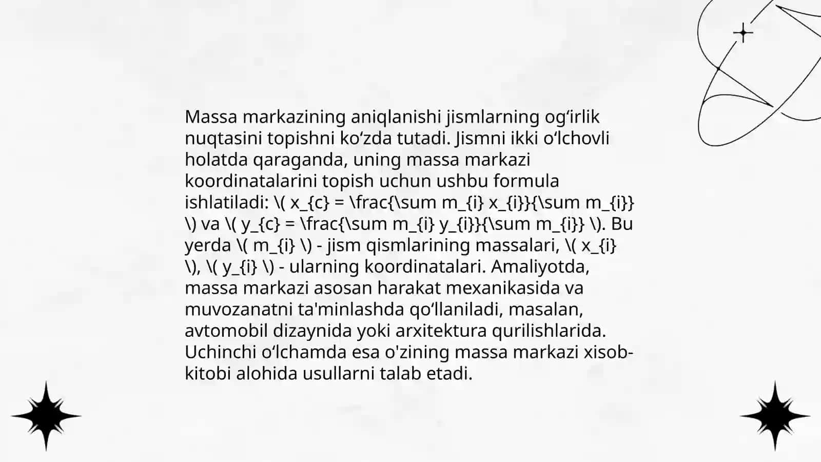 Moddiy nuqtalar sistemasining harakati. Massa markazi 4