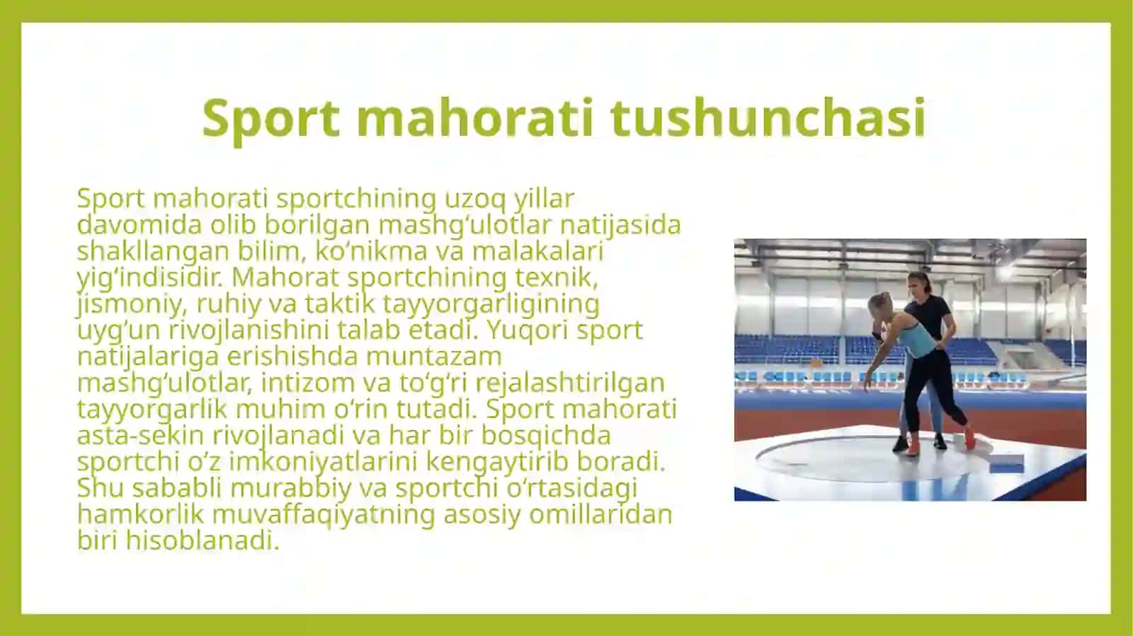 Sport mahoratini rivojlantirishning uzoq muddatli jarayonida taktik, tayyorgarlikning o'rni, roli va ahamiyati 4