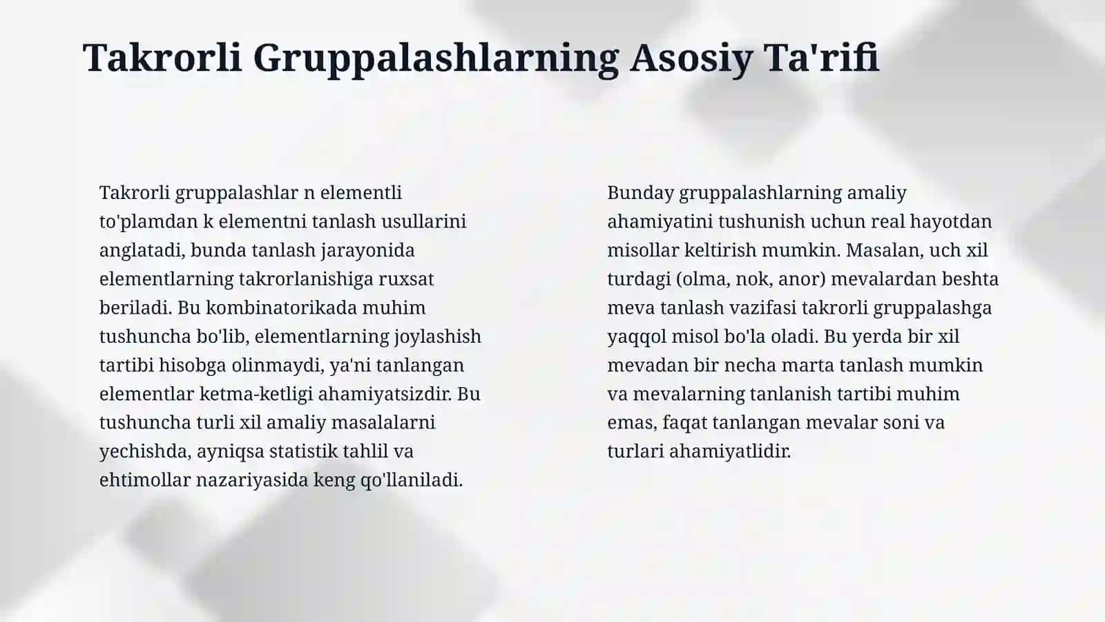 Takrorli gruppalashlar haqida umumiy ma‘lulot. 4