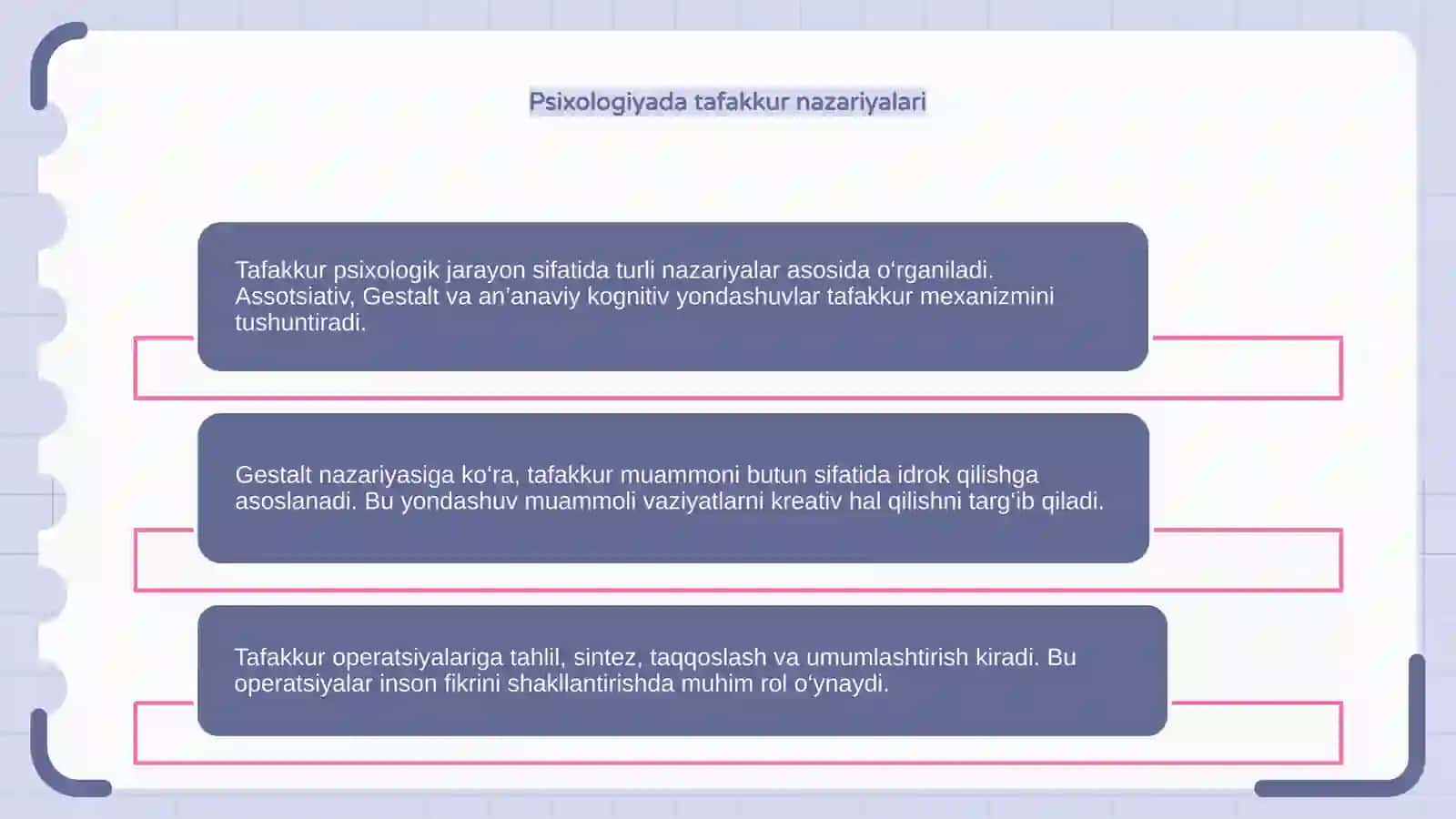 Tafakkur borasidagi psixalogik nazariyalar.Tafakkur operatsiyalari 4