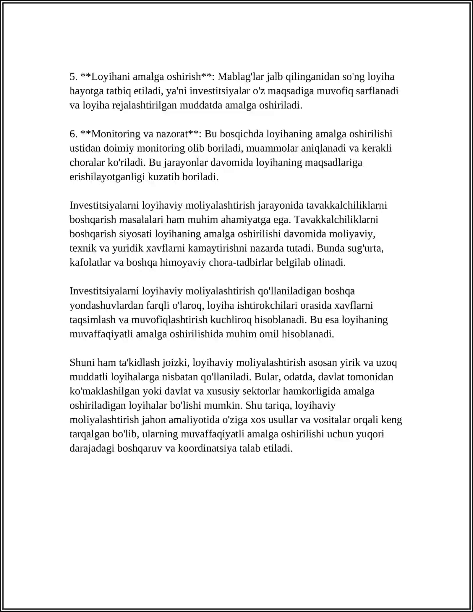 INVESTITSIYALARNI LOYIHAVIY MOLIYALASHTIRISH 4