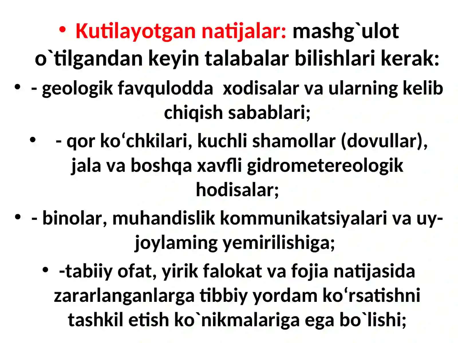 GEOLOGIK, GIDROMETROLOGIK XAVFLI HODISALAR. QURG`OQCHILIK VA YONG`INLARDA FUQARO MUHOFAZASI 4