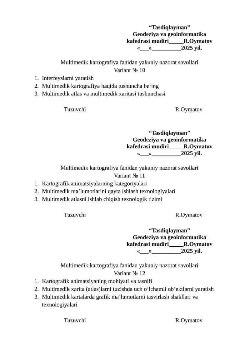Multimedik kartografiya fanidan yakuniy nazorat savollari 4
