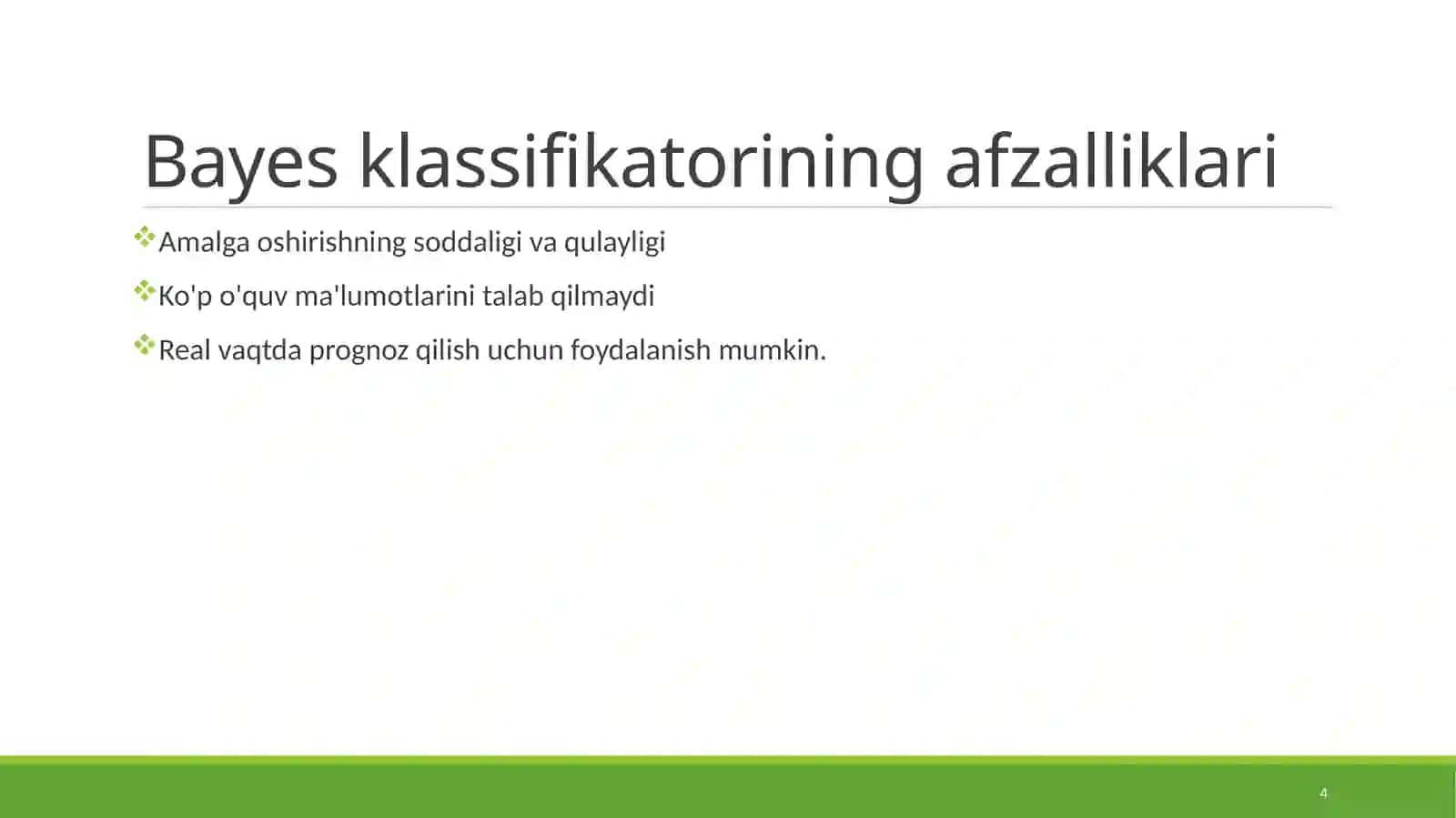 Mantiqiy klassifikator(Oddiy Bayes klassifikatori) 4
