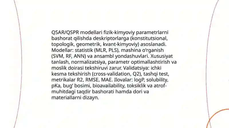 Oʻrganilmagan birikmalarning fizik kimyoviy parametrlarini bashorat qilish 4