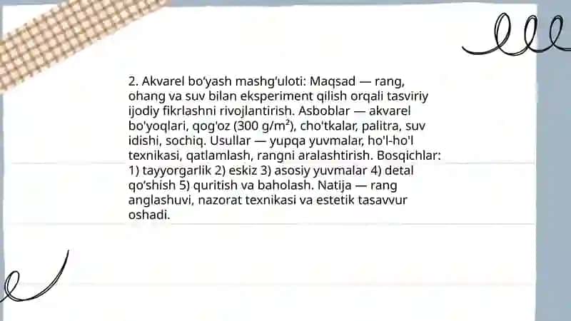 Tasviriy faoliyat mashgʻulot turlari 4