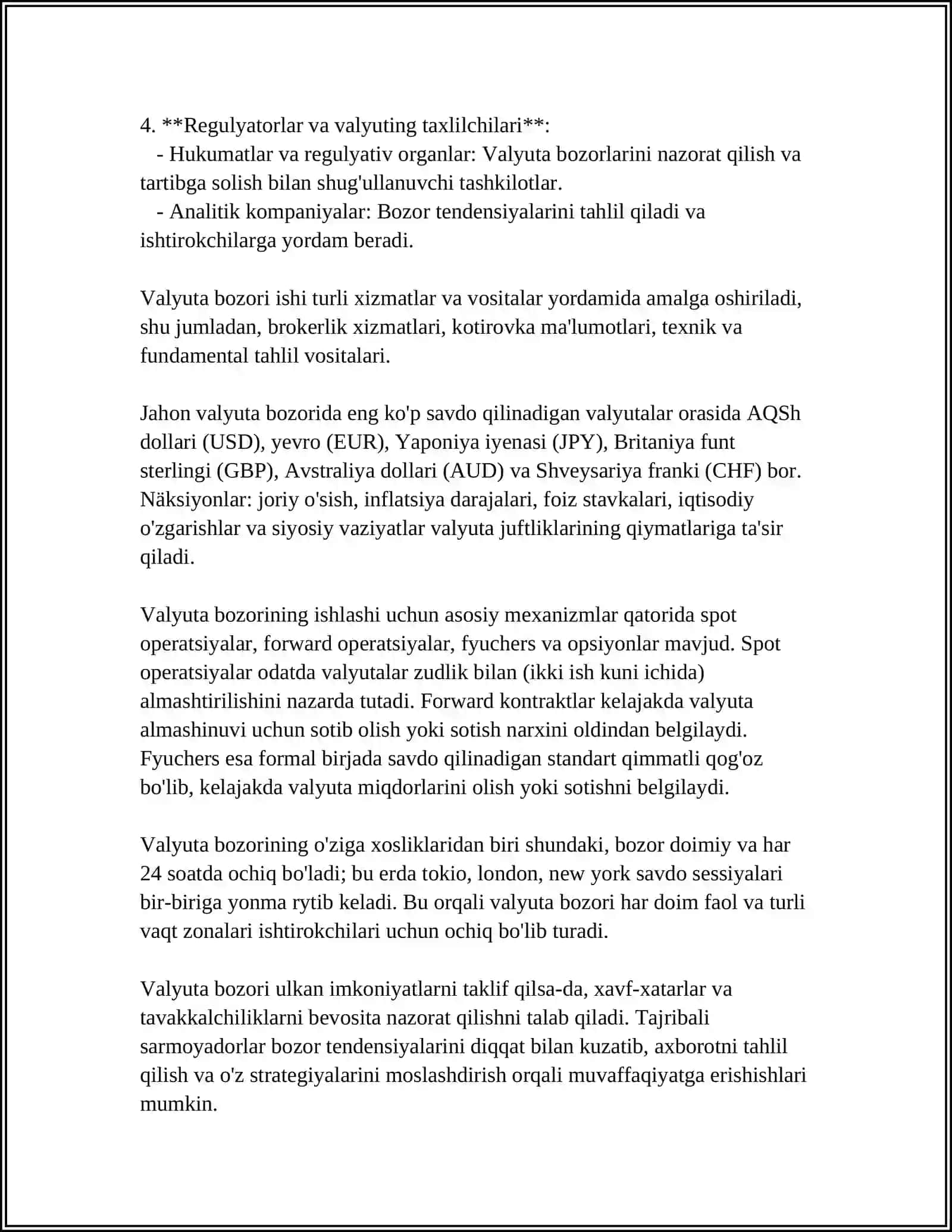 VALYUTA KURSI VA UNGA TA’SIR KO’RSATUVCHI OMILLAR 4