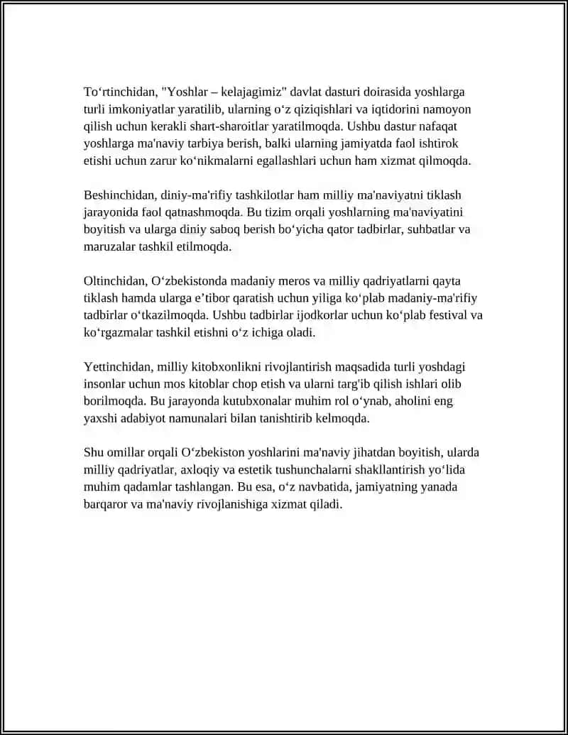 YANGI OʻZBEKISTONDA AMALGA OSHIRILAYOTGAN MANAVIY OʻZGARISHLAR 4