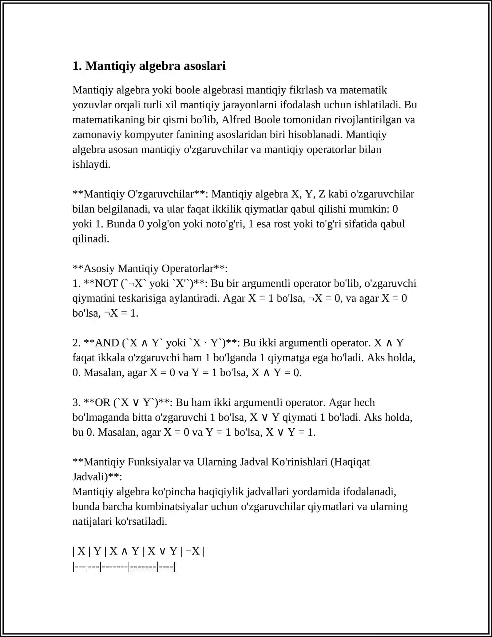 BOOLEAN ALGEBRA VA UNING RAQAMLI ELEKTRONIKA TIZIMLARINI LOYIHALASHDAGI QO‘LLANILISHI 4