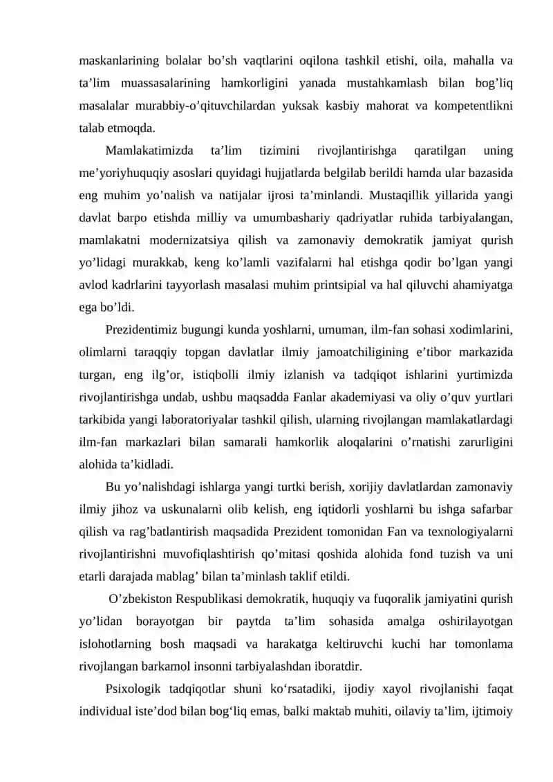 Umumiy psixologiya, "'Oʻspirinlik yoshida ijodiy xayol rivojlanishining psixologik asoslari" mavzusi 4