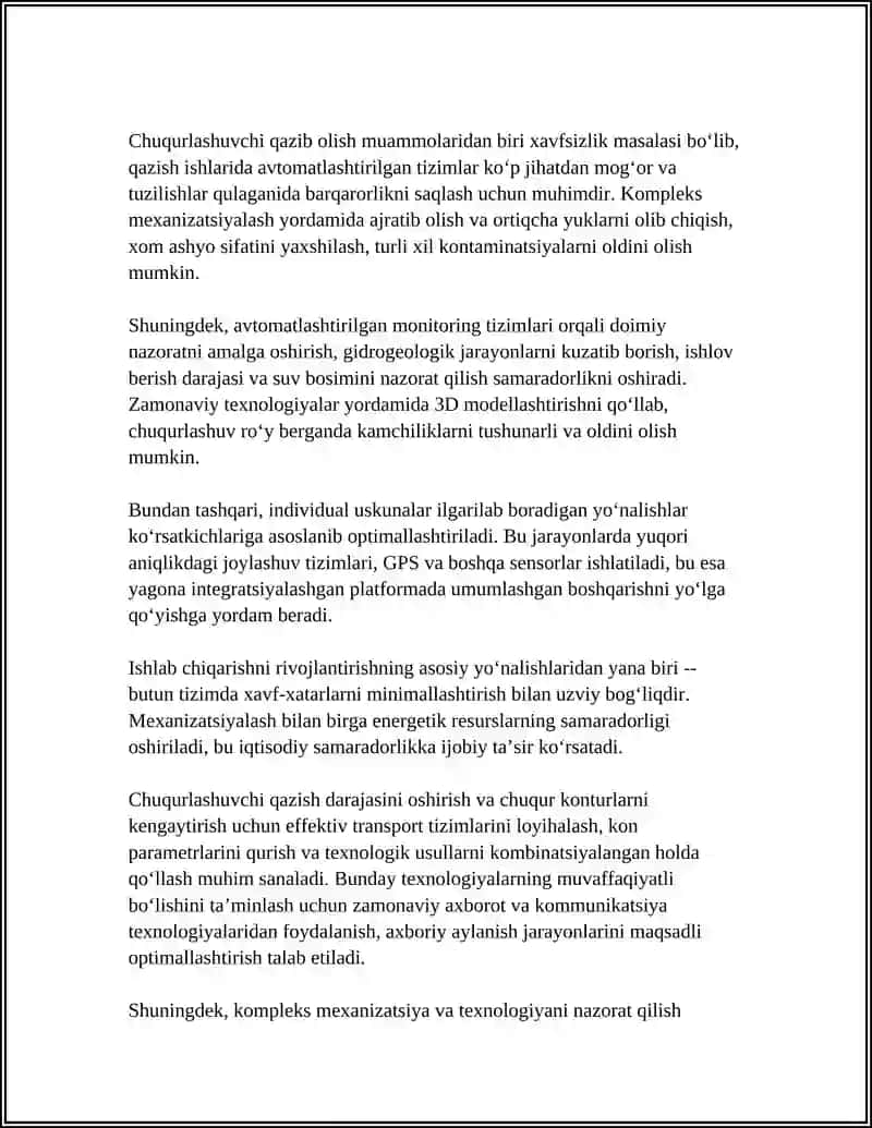 CHUQURLASHUVCHI QAZIB OLISH TIZIMLARIDA KOMPLEKS MEXANIZATSIYA NAZARIYASI VA TAMOYILLARI 4