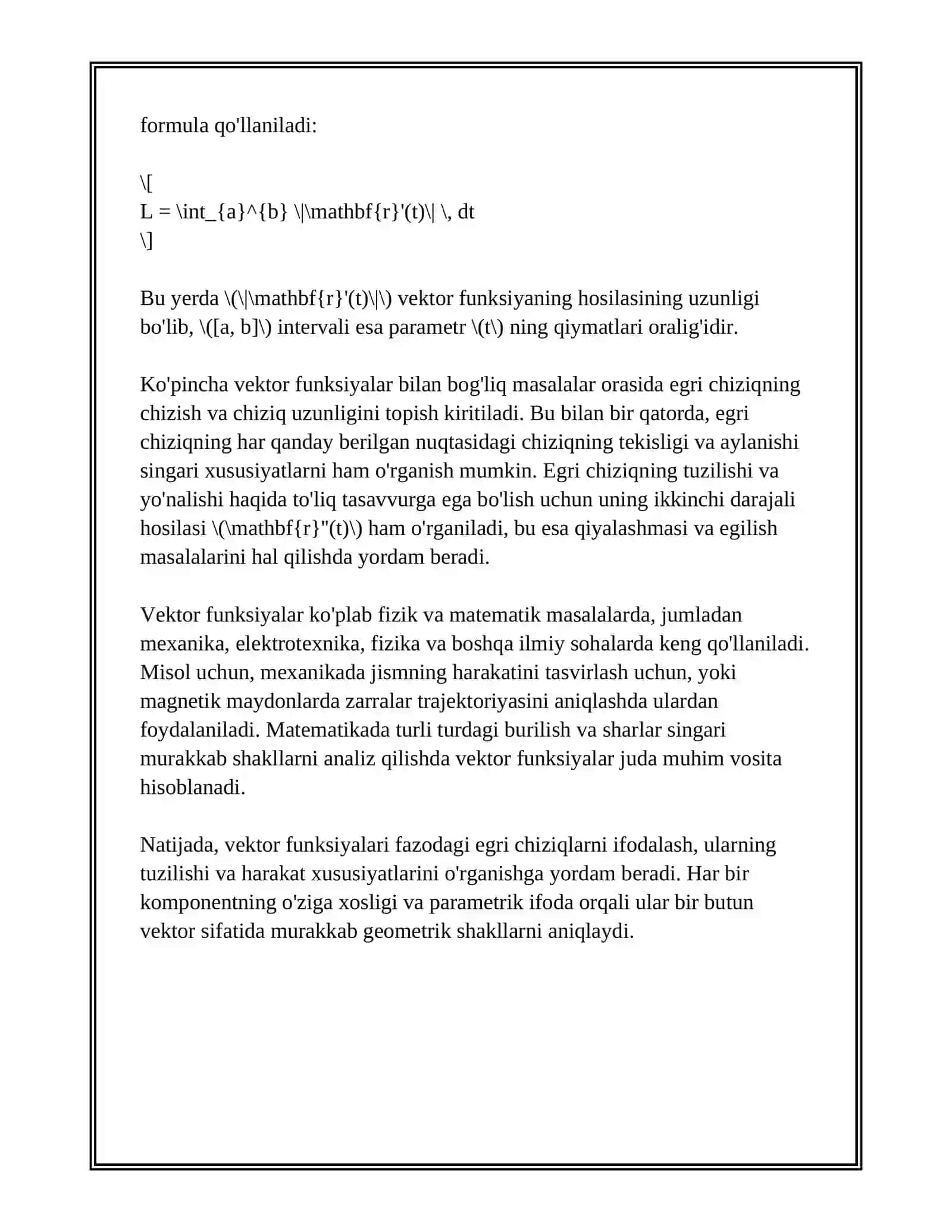 VEKTOR FUNKSIYALAR VA FAZODAGI EGRI CHIZIQLARI 4