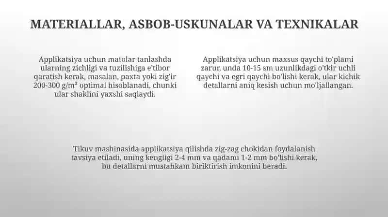 Aplikatsiya usulidan foydalanib buyumlarga va ko‘rgazmalarga bezak berish 4