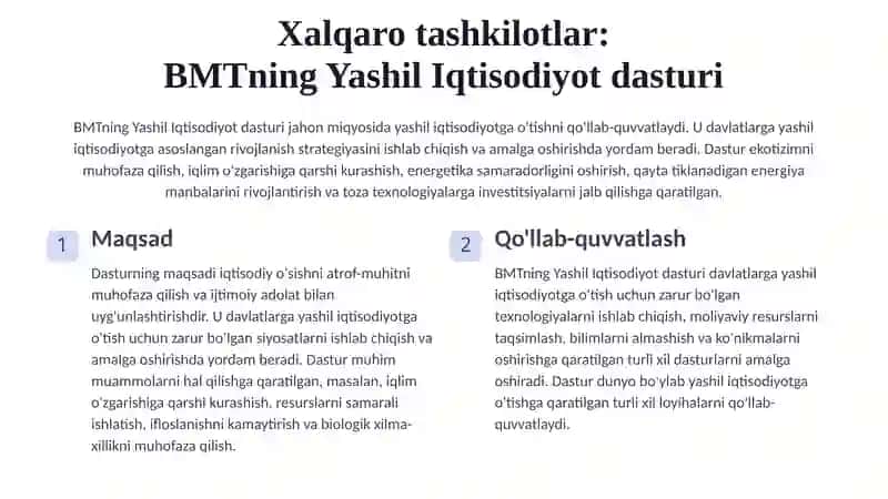 Yashil iqtisodiyotni qo'llab-quvvatlovchi xalqaro tashkilotlar 4