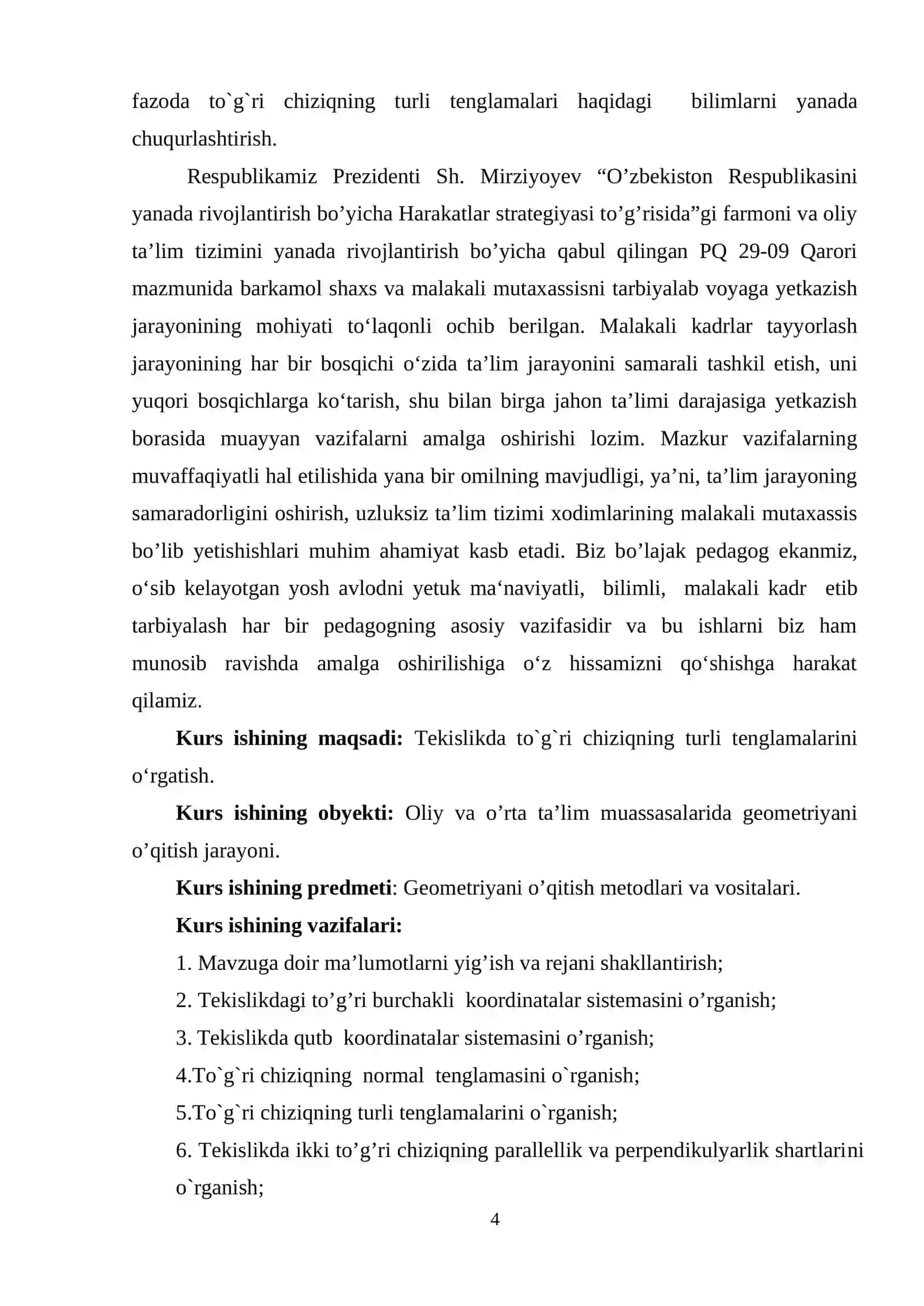 Matematika o’qitish metodikasi ta’lim yo’nalishi KURS ISHI 4