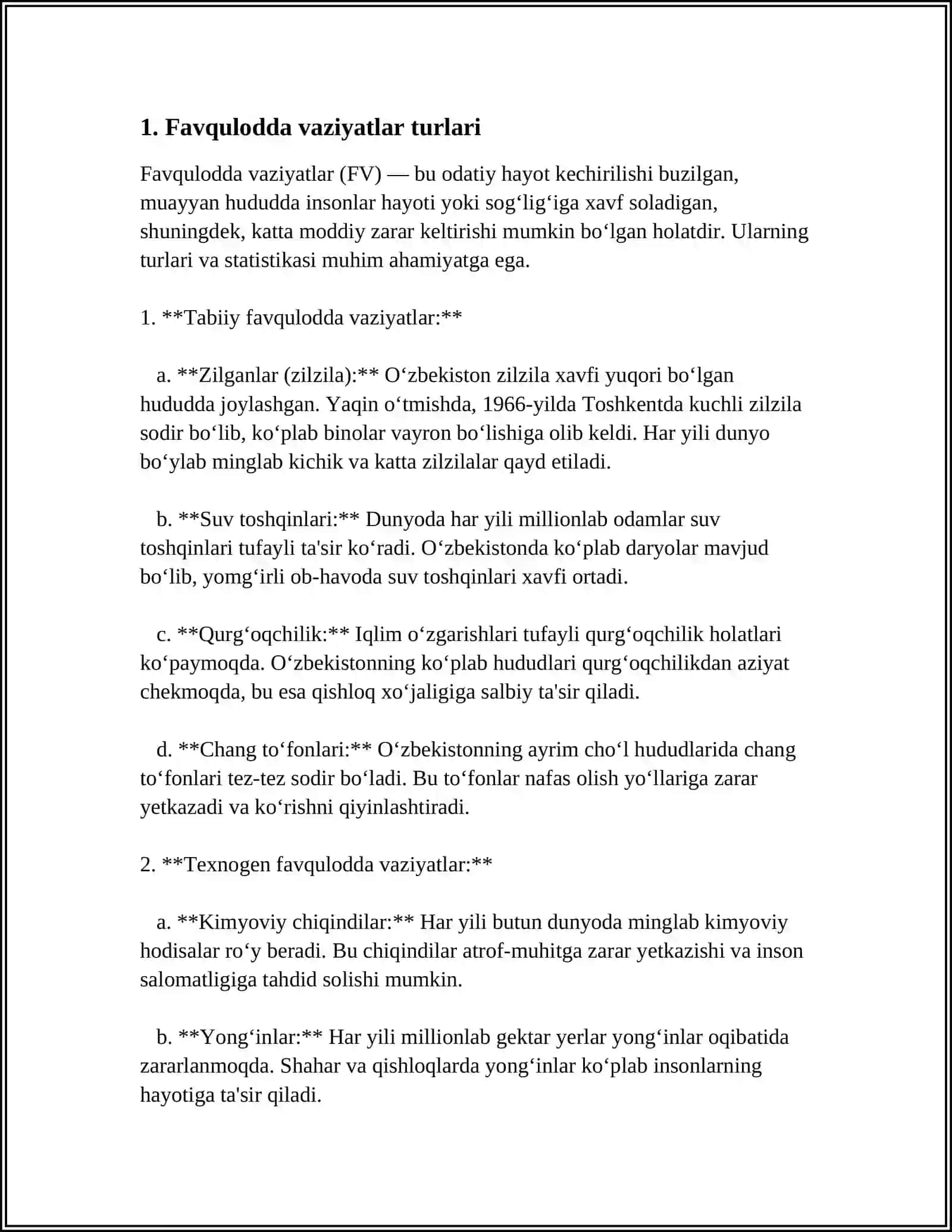 FAVQULODDA VAZIYATLAR TASNIFI, TAVSIFI VA ULARNING XUSUSIYATLARI 4