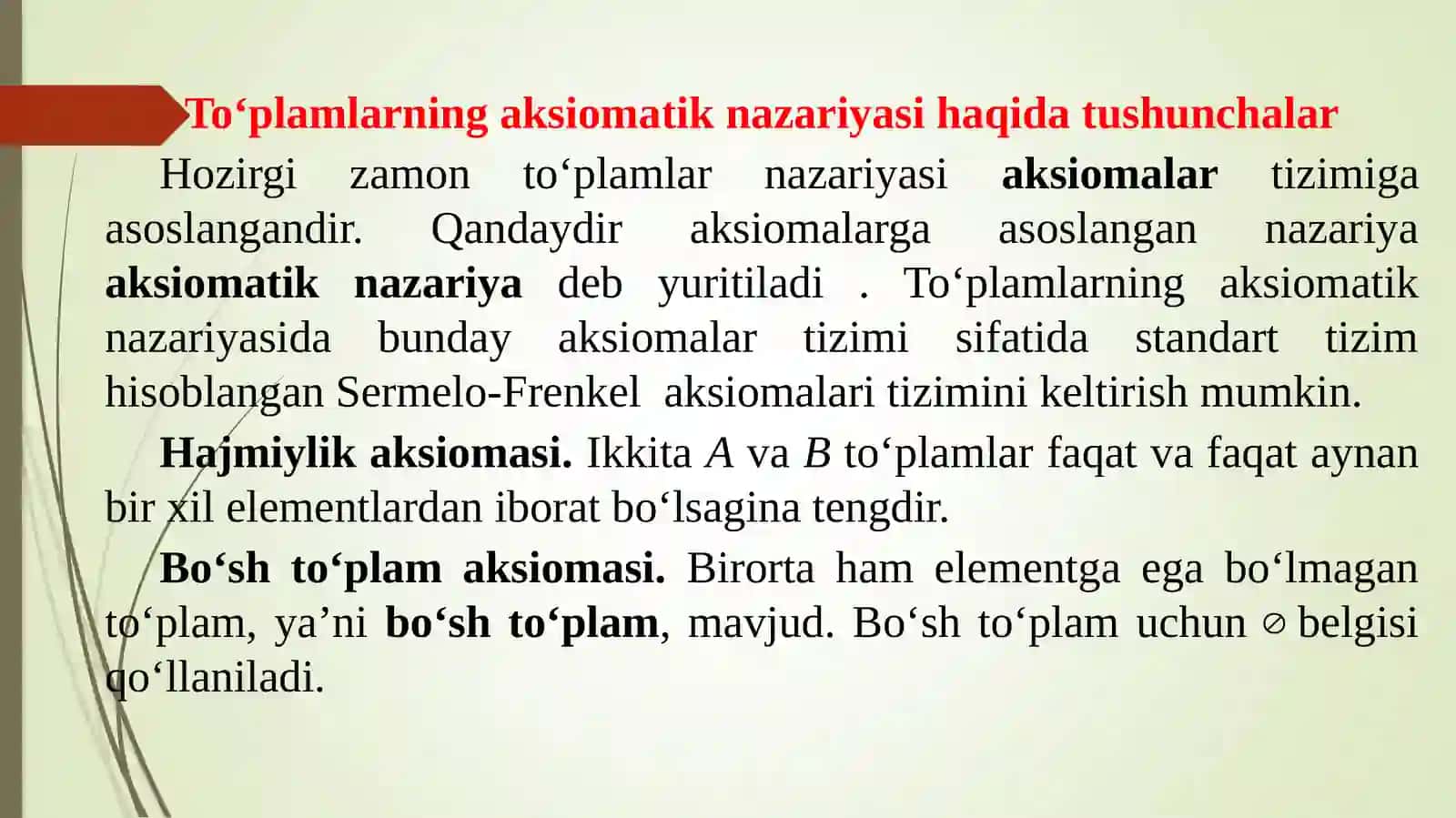 To‘plamlar va ular ustida amallar. To‘plam tushunchasi 4