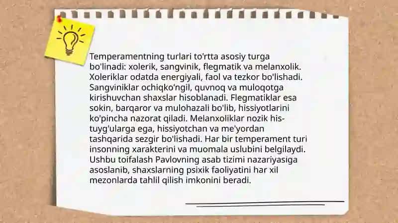Shaxsning individual tipologik xususiyatlari. Temperament 4