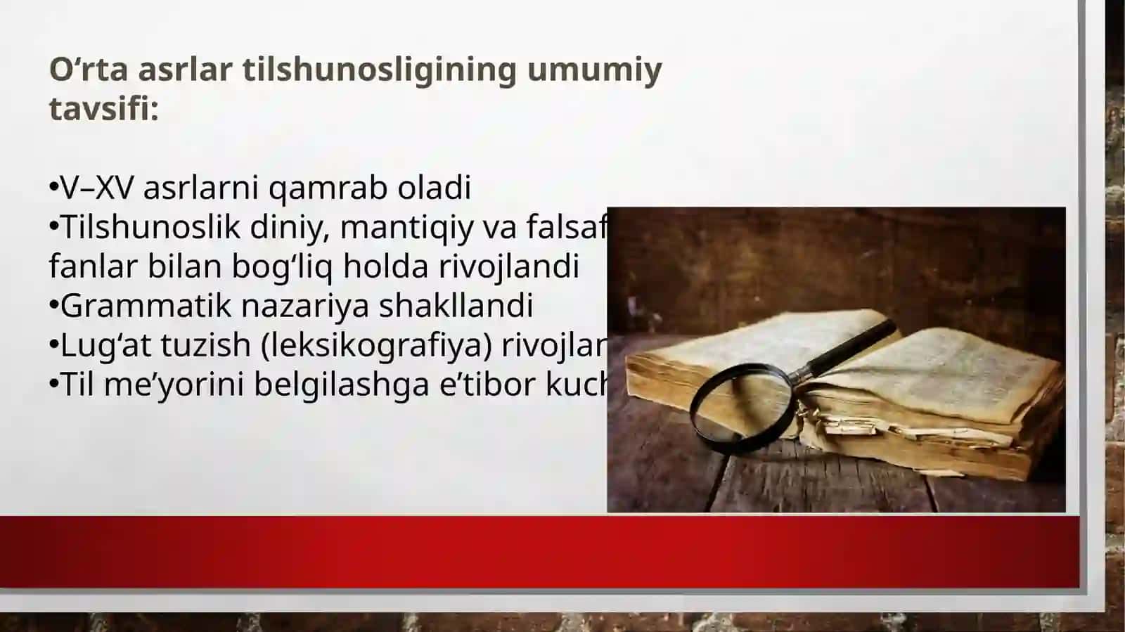 O‘RTAASRLARDAARAB TILSHUNOSLIGI.O‘RTA OSIYOTILSHUNOSLIGI 4