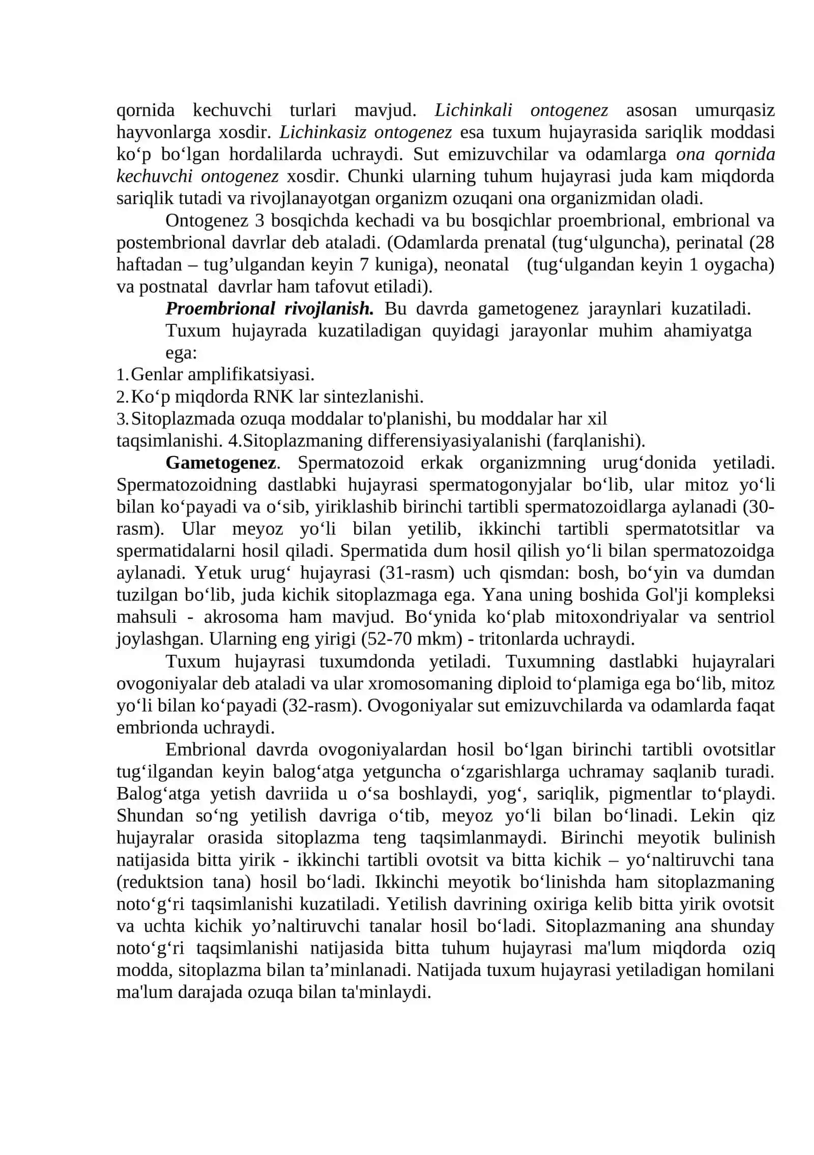 Rivojlanish biologiyasi. Organizmlar ko‘payishi. Ontogenez. Predembrional rivojlanish (spermatogenez va ovogenez) 4