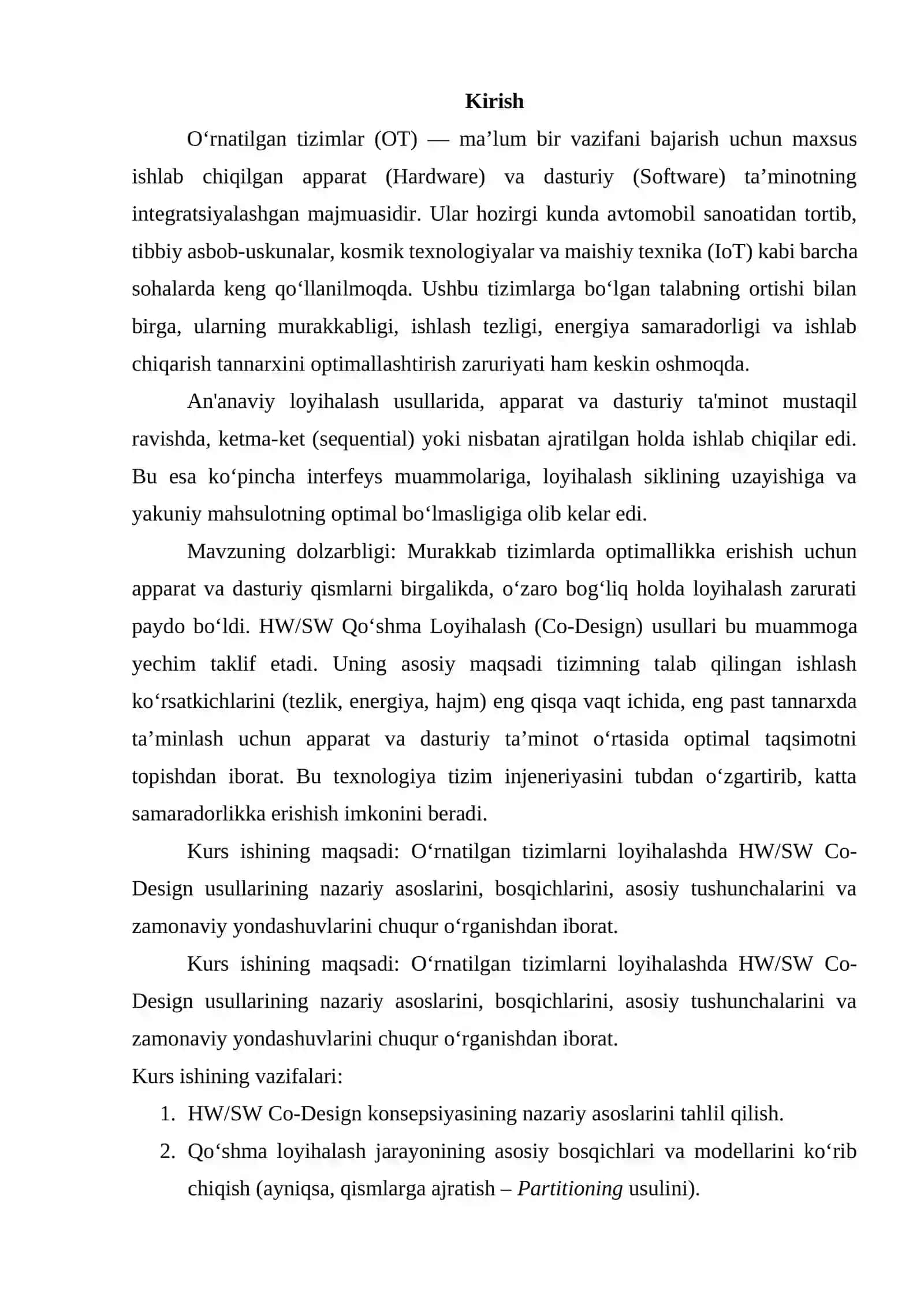 O‘rnatilgan tizimlarda apparat va dasturiy ta’minotning qo‘shma loyihalash usullari (HW/SW CO-Design) 4