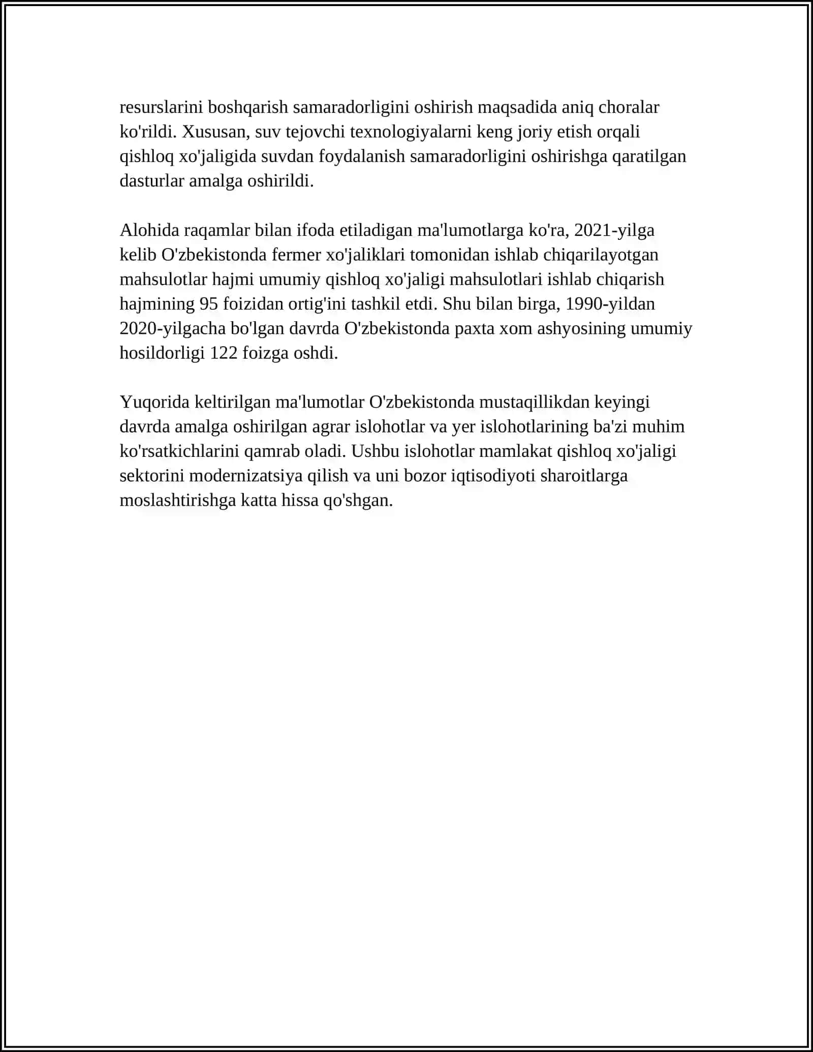 MUSTAQILLIK YILLARIDA QISHLOQ XO'JALIGI VA SANOAT SOHASIDAGI O'ZGARISHLAR 4