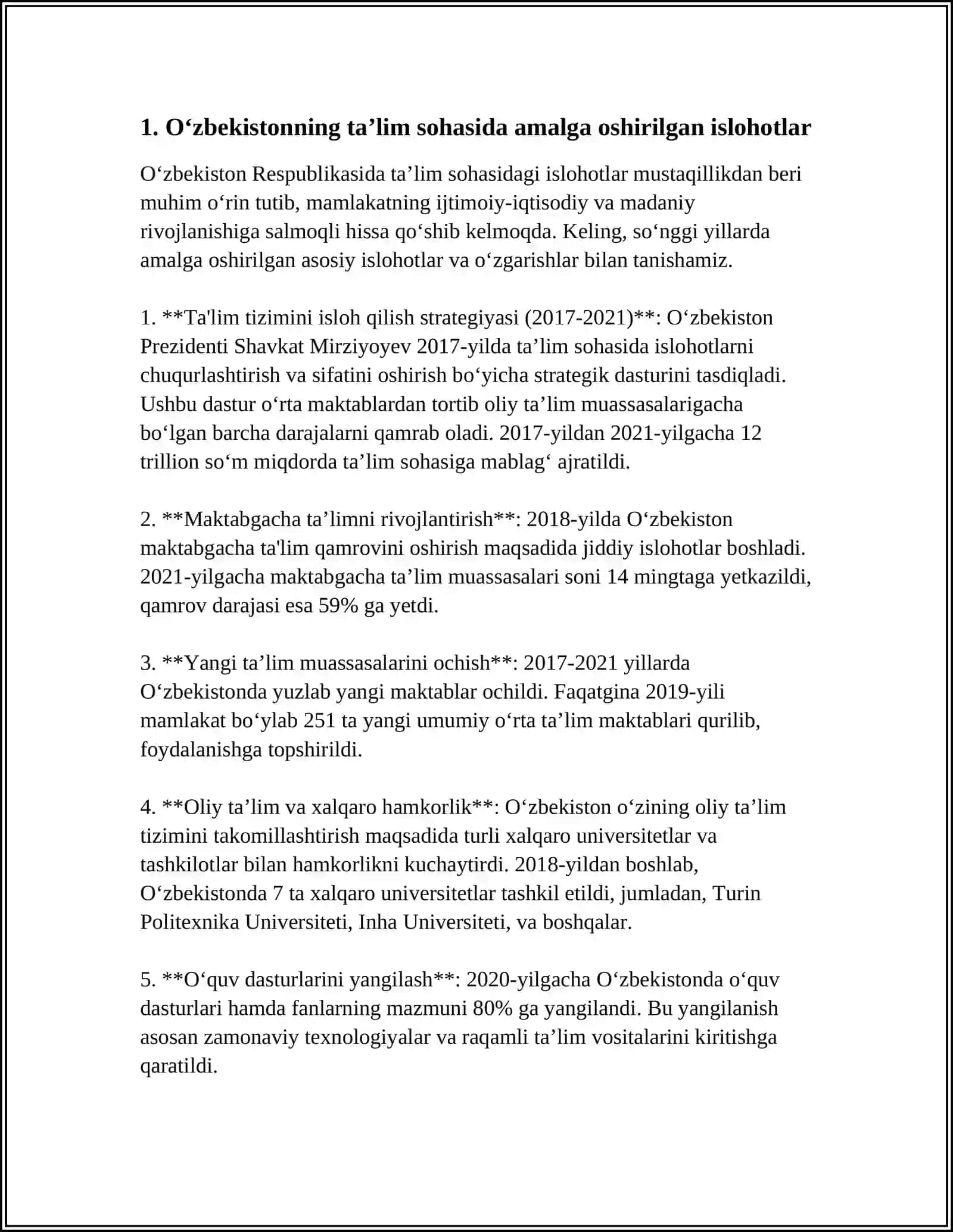 OʻZBEKISTONDA IJTIMOIY SOHADA AMALGA OSHIRILGAN OʻZGARISHLAR MAZMUNI VA MOHIYATI 4