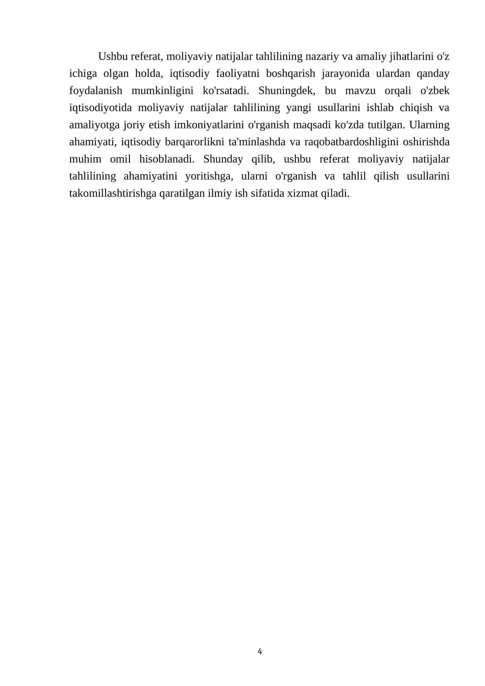 Umumiy moliyaviy natijalar, ularning tarkibi va tuzilishini tahlili 4