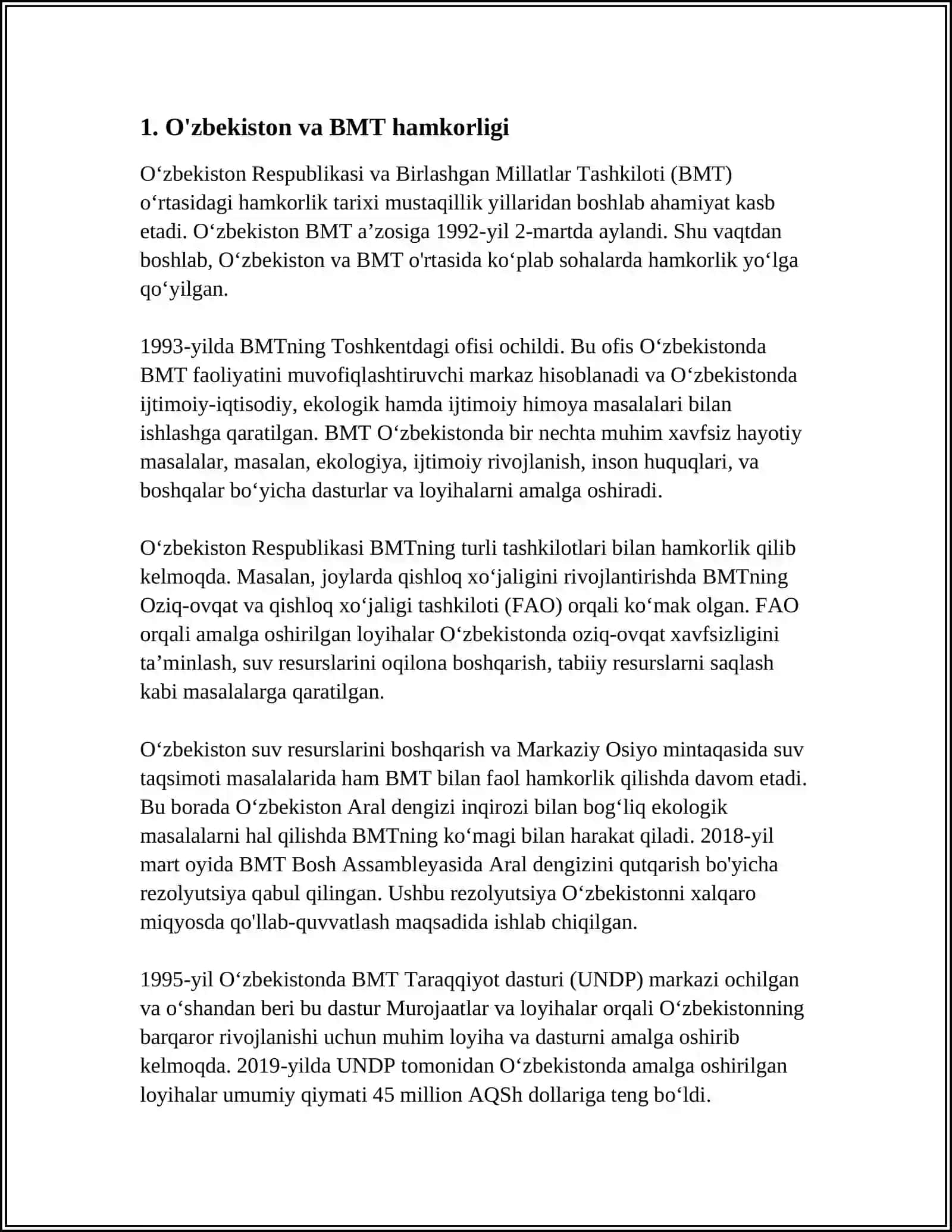 O'zbekistonning Xalqaro Tashkilotlar Bilan Hamkorlik Aloqalari 4
