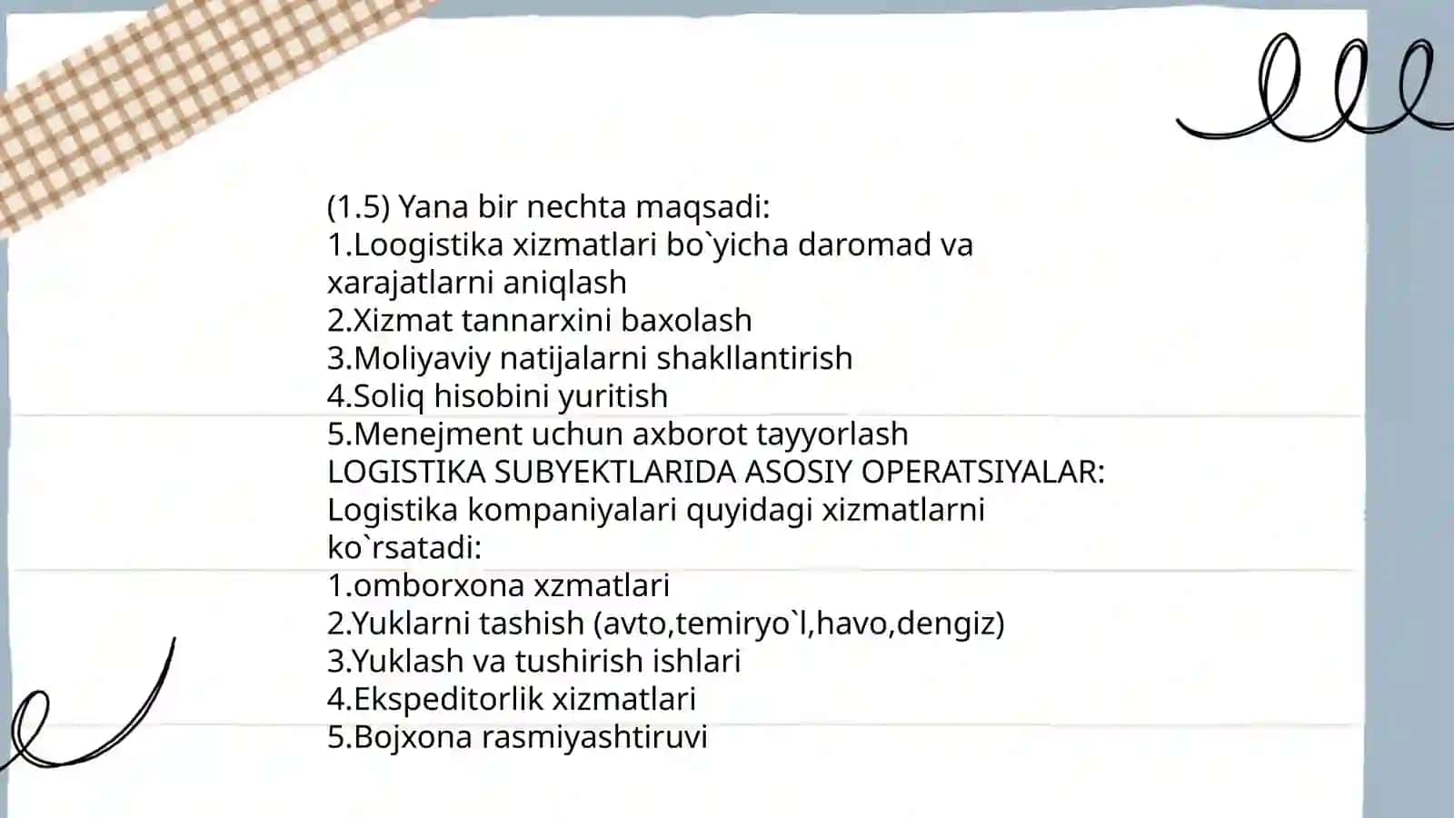 LOGISTIKA HIZMATLARINI KO`RSATUVCHI SUBYEKTLARDA BUGALTERIYA XISOBI 4