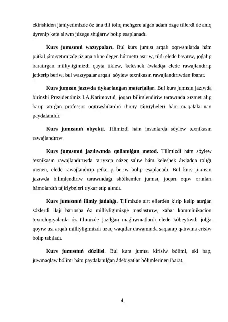 KURS JUMISI TILDIŃ TURMISIMIZDAǴI ÁHMIYETI, SÓYLEW TEXNIKASI 4