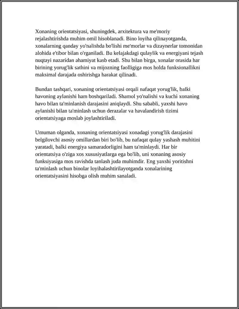 Xonaning orientatsiyasi (yo'nalishi) 4