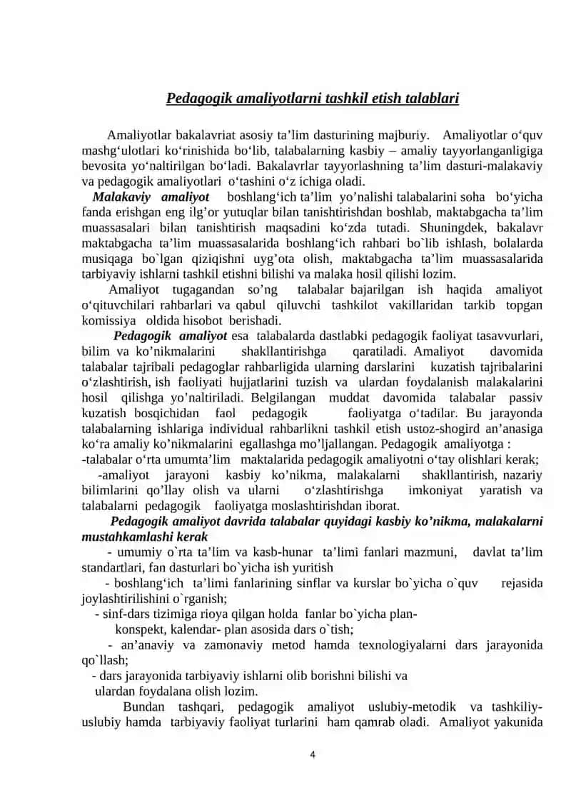 BOSHLANG`ICH TA`LIM VA SPORT TARBIYAVIY ISH TA`LIMI YO`NALISHI IV- KURS TALABASI 4