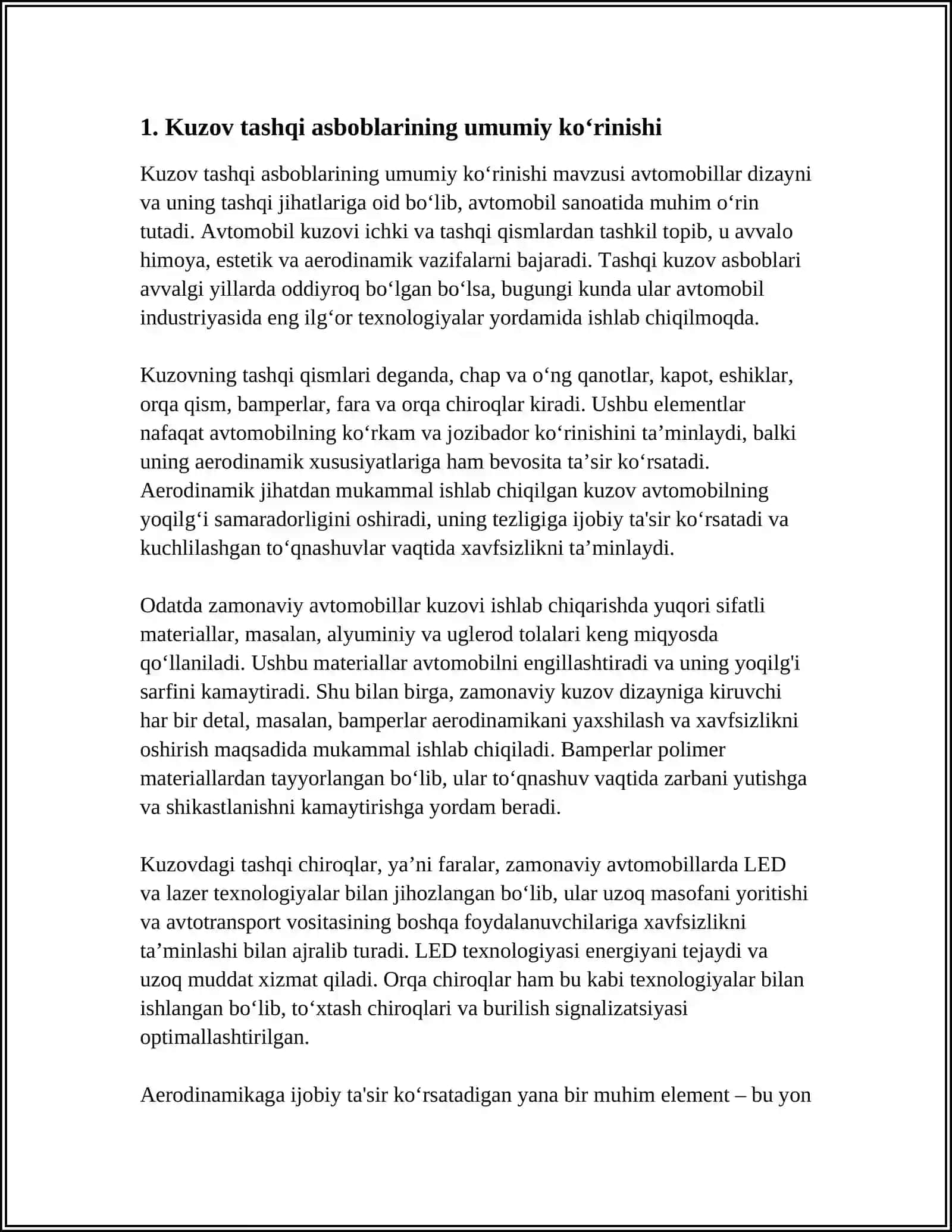 KUZOV TASHQI ASBOBLARI, OLDINGI OYNA, OYNA TOZALAGICH, OYNA YUVGICHLAR TEXNIK HOLATINI DIAGNOSTIKALASH 4