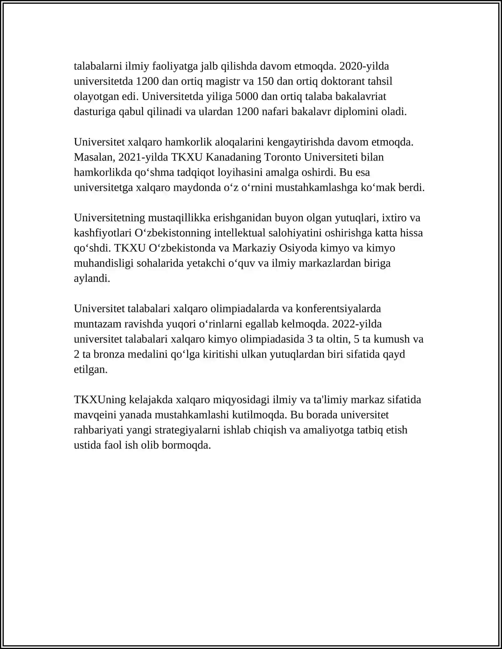 Toshkent Kimyo Xalqaro Universiteti tarixi 4