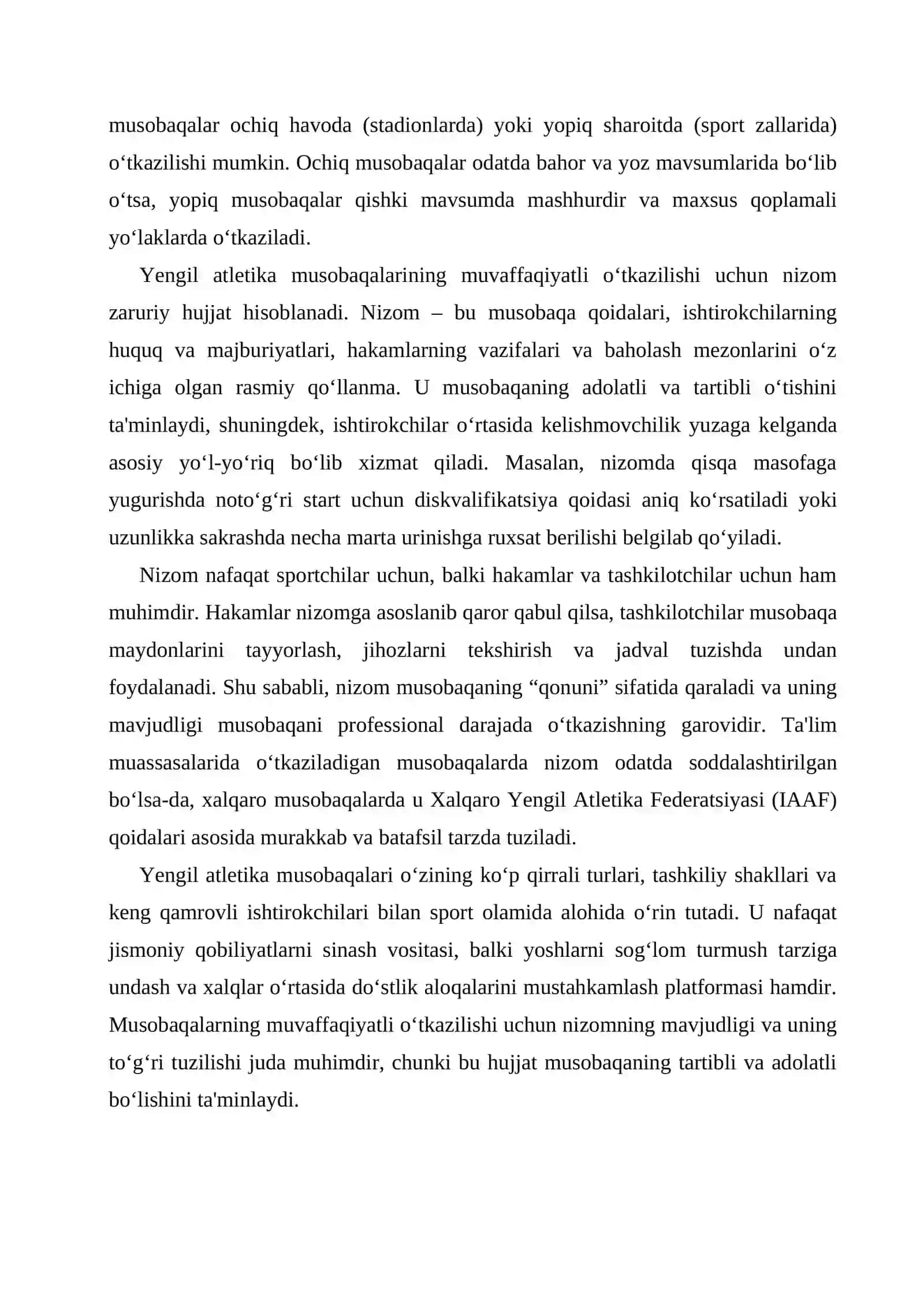 Yengil atletika bo'yicha musobaqa nizomini tuzish 4