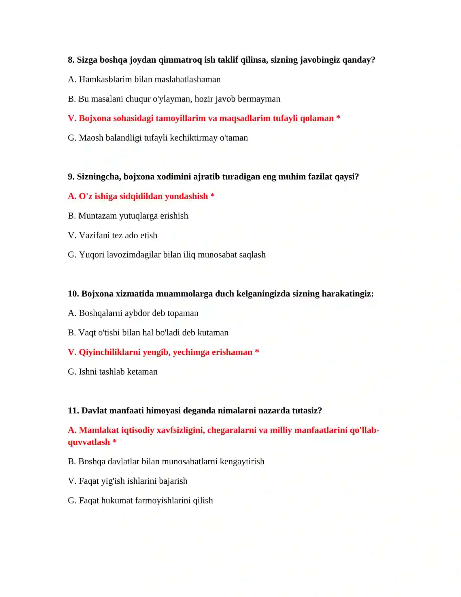 Bojxona xodimi bo‘lish uchun testlar 4