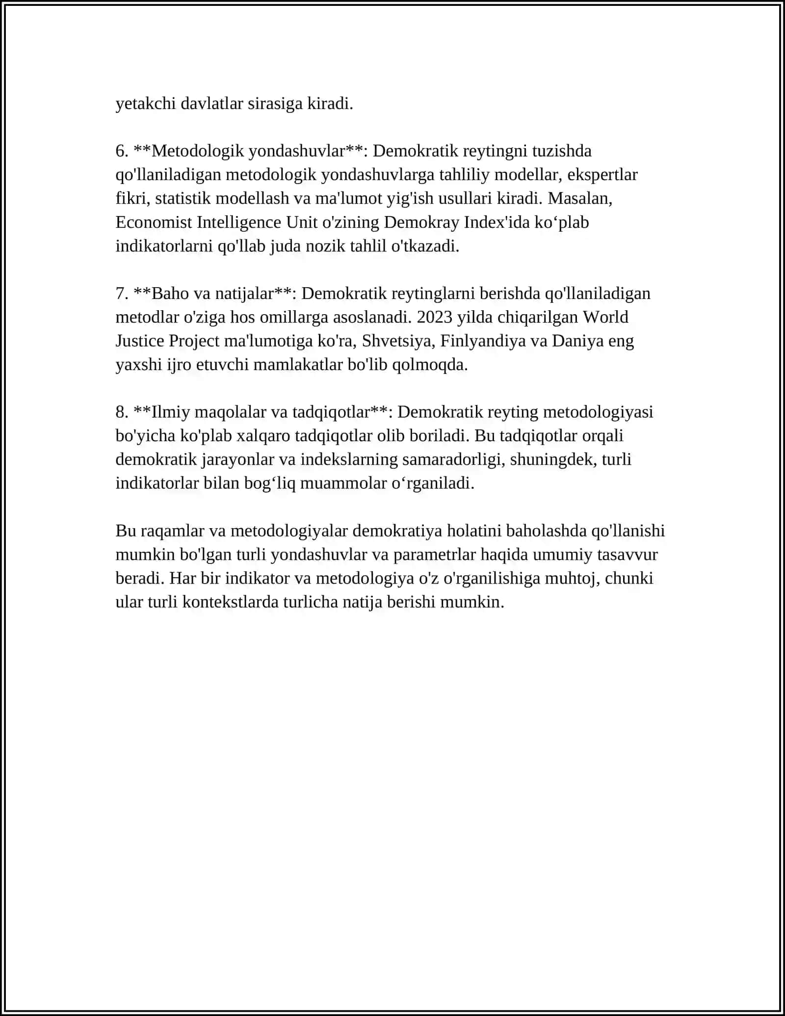 JAHON MAMLAKATLARINING DEMAKRATIYA INDEKSI 4