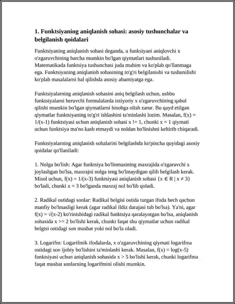 Funksiyaning Aniqlanish Sohasi 4
