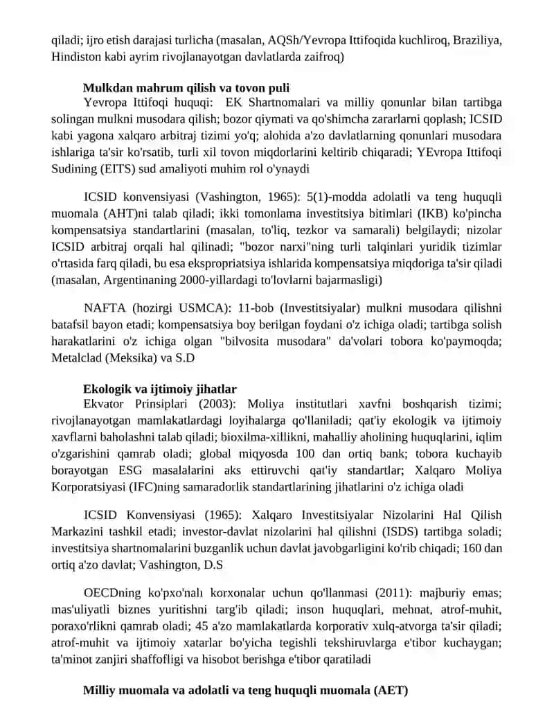 Xalqaro investitsion munosabatlarning huquqiy tartibga solinishi 4