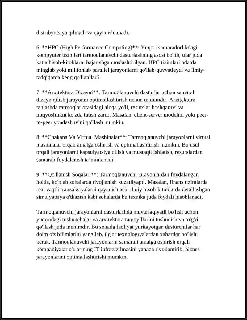 Mavzu: TARMOQLANUVCH JARAYONLARNI DASTURLASH 4