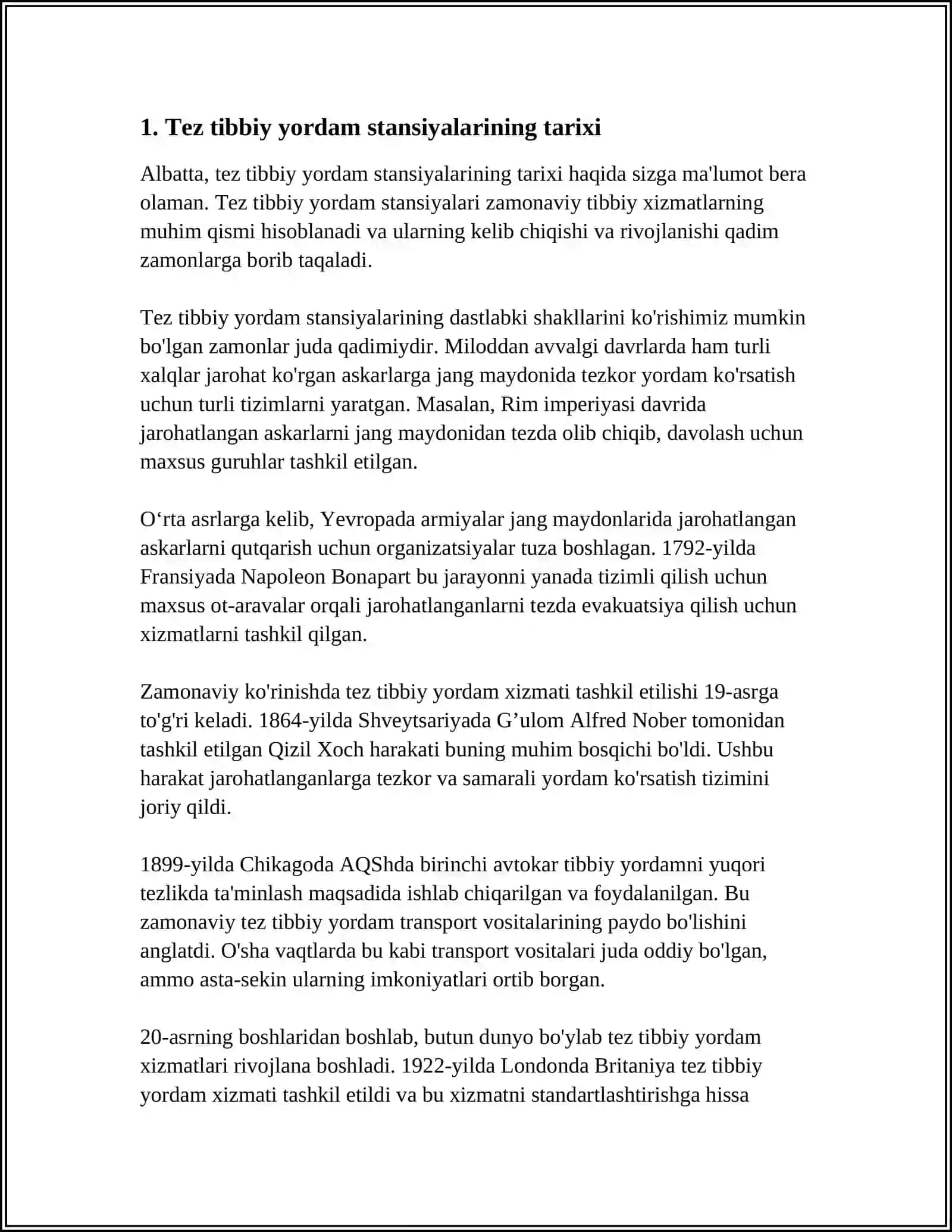 TEZ TIBBIY YORDAM STANSIYALARINING ISH FAOLIYATINING MAZMUNI, ASOSIY VAZIFALARI, ISH FAOLIYATINI TAHLILI 4